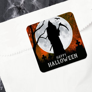 Spooky Grim Reaper Graveyard Halloween Party Square Sticker