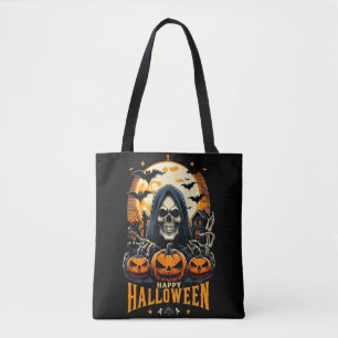 Spooky Grim Reaper Jack O' Lanterns Bats Halloween Tote Bag
