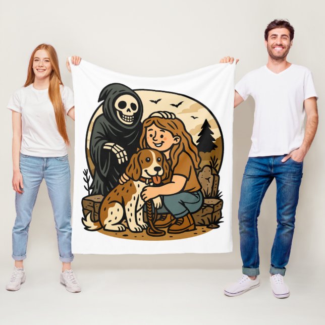 Spooky Grim Reaper with Girl and Dog Skeleton Art  Fleece Blanket (In Situ)