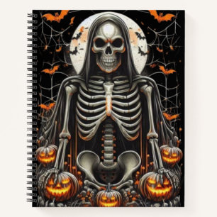 Spooky Grim Skeleton & Glowing Pumpkins Halloween Notebook