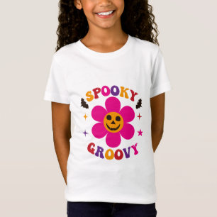 Spooky Groovy Pink Flower Halloween  T-Shirt