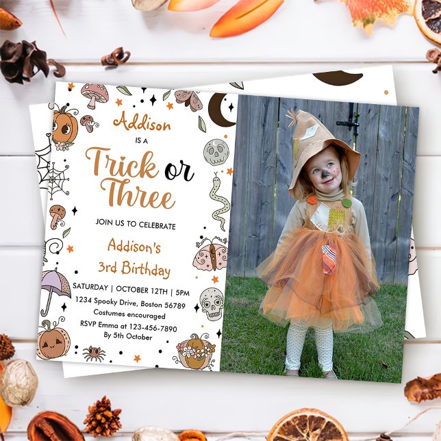 Spooky Halloween 3rd Birthday Party Photo Invitation (Creator Uploaded)