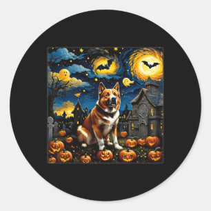 Spooky Halloween Akita Dog Starry Night Classic Round Sticker