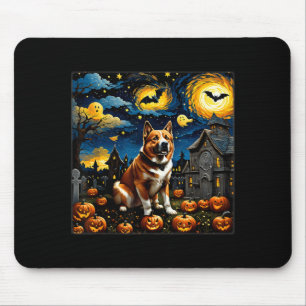 Spooky Halloween Akita Dog Starry Night Mouse Pad