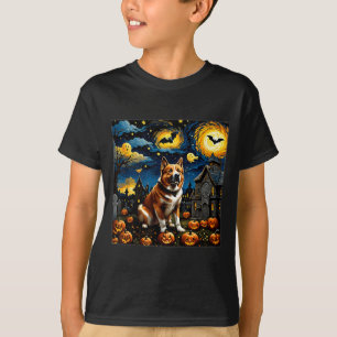 Spooky Halloween Akita Dog Starry Night T-Shirt