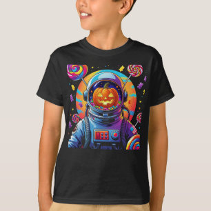 Spooky Halloween Astronaut Glowing Pumpkin Head T-Shirt