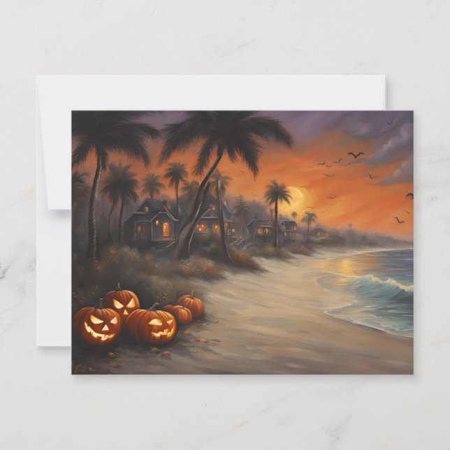 Spooky Halloween at The Beach - Blank Notecard (Front)