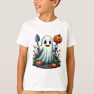 Spooky Halloween Autumn Gardening Ghost Pumpkin T-Shirt