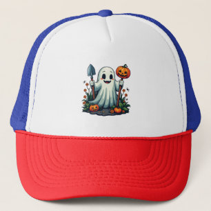Spooky Halloween Autumn Gardening Ghost Pumpkin Trucker Hat