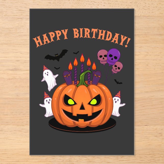 Spooky Halloween B-day Pumpkin Cake & Ghosts Acrylic Invitations (Front)