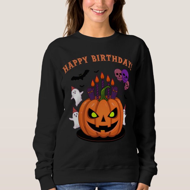 Spooky Halloween B-day Pumpkin Cake & Ghosts Sweatshirt (Front)