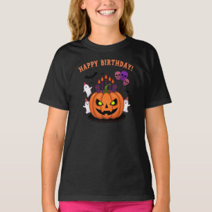 Spooky Halloween B-day Pumpkin Cake & Ghosts T-Shirt