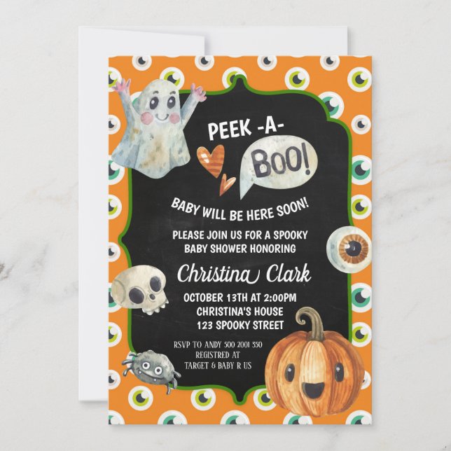 Spooky Halloween Baby Shower Peek a Boo Ghost Invitation (Front)