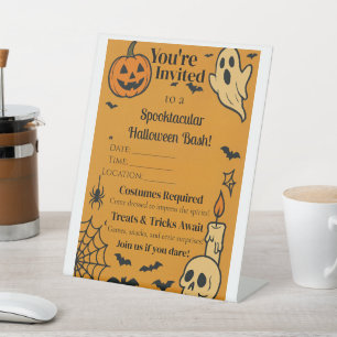 Spooky Halloween Bash Invite   Ghosts & Games Pedestal Sign