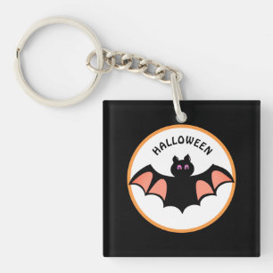 Spooky Halloween Bat on Black & White Key Ring