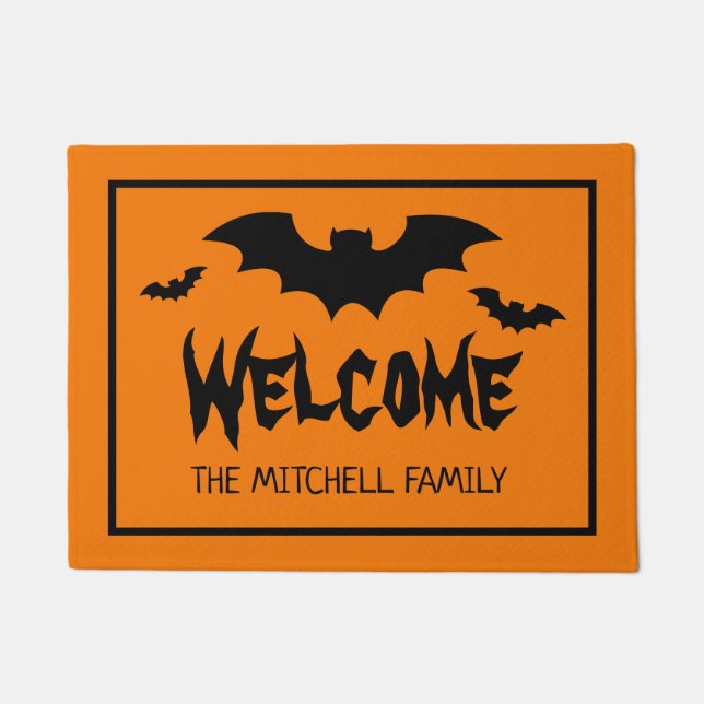Spooky Halloween bats custom name welcome Doormat (Front)
