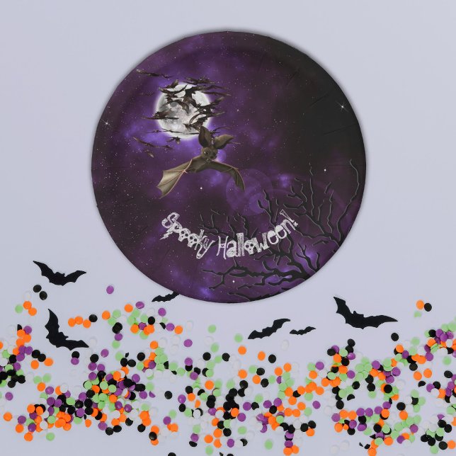 Spooky Halloween Bats & Full Moon Party Paper Plate (Creator Uploaded)