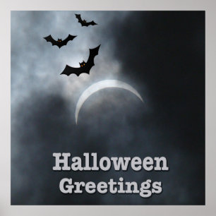 Spooky Halloween Bats In Eclipse Poster