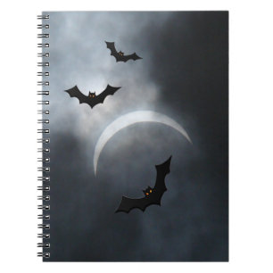 Spooky Halloween Bats In Eclipse Spiral Notebook