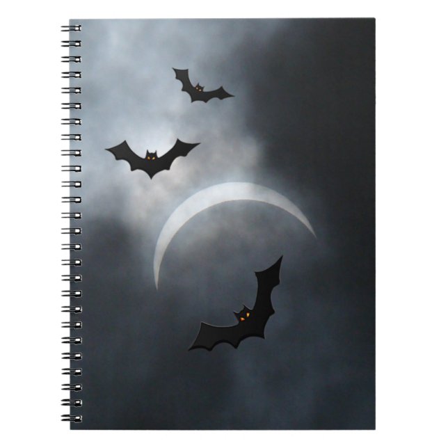 Spooky Halloween Bats In Eclipse Spiral Notebook (Front)