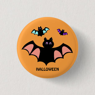 Spooky Halloween Bats on Orange 3 Cm Round Badge