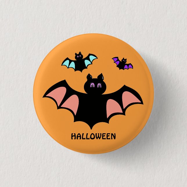 Spooky Halloween Bats on Orange 3 Cm Round Badge (Front)