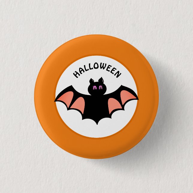 Spooky Halloween Bats on Orange & White 3 Cm Round Badge (Front)