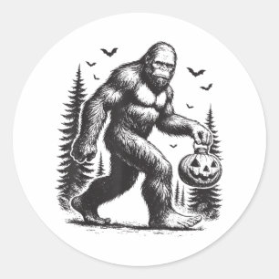 Spooky Halloween Bigfoot Pumskin Shirt Men Women _ Classic Round Sticker