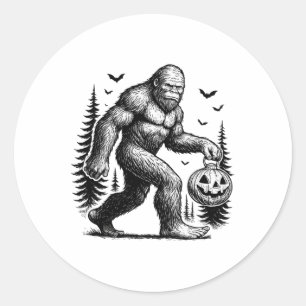 Spooky Halloween Bigfoot Pumskin Shirt Men Women Classic Round Sticker