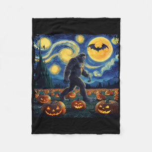 Spooky Halloween Bigfoot Starry Night Van Gogh  Fleece Blanket