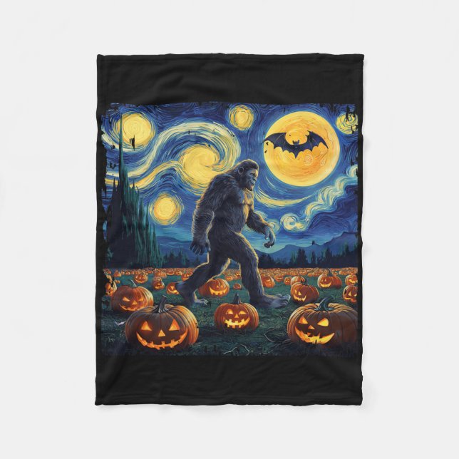 Spooky Halloween Bigfoot Starry Night Van Gogh  Fleece Blanket (Front)