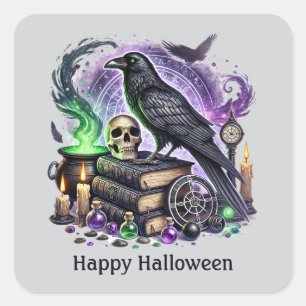 Spooky Halloween bird customisable Square Sticker