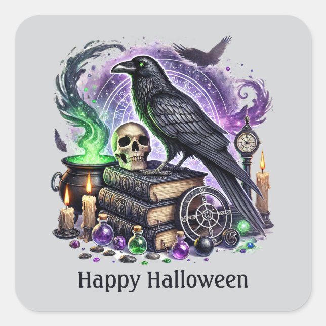 Spooky Halloween bird customisable Square Sticker (Front)