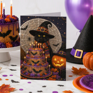 Spooky Halloween Birthday Black Cat Greeting   Card