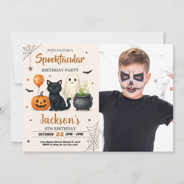 Spooky Halloween Birthday Invitation with photo (Front)