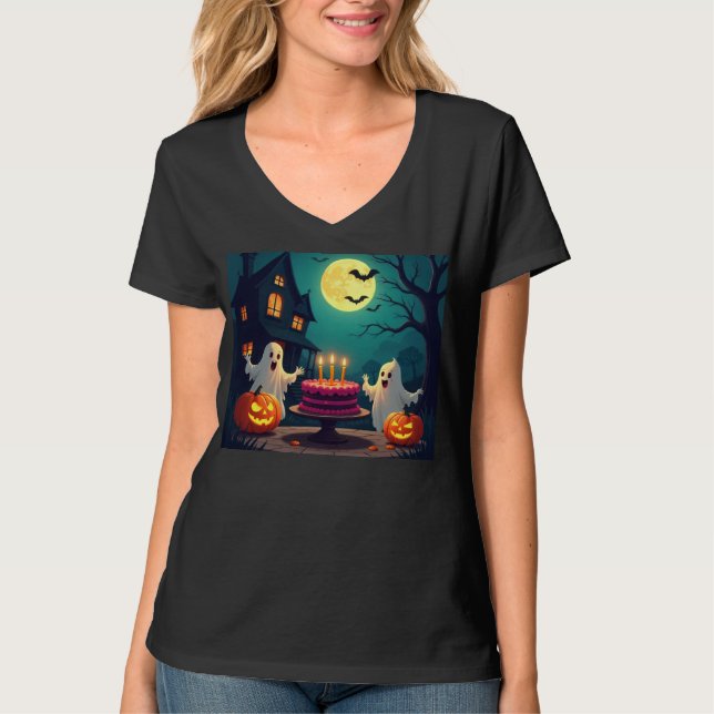 Spooky Halloween Birthday Party Cartoon T-Shirt (Front)