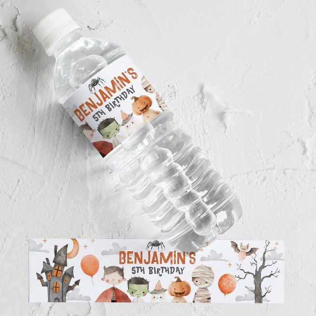 Spooky Halloween Birthday Party Water Bottle Label (Creator Uploaded)