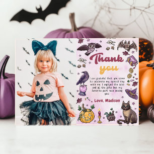 Spooky Halloween Birthday Photo Thank You Card