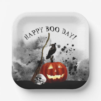 Spooky Halloween Birthday Pumpkin Crow Skull Paper Plate