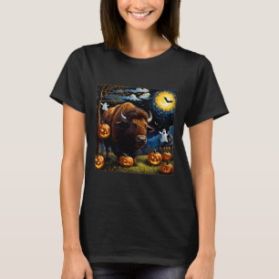 Spooky Halloween Bison Starry Night  T-Shirt