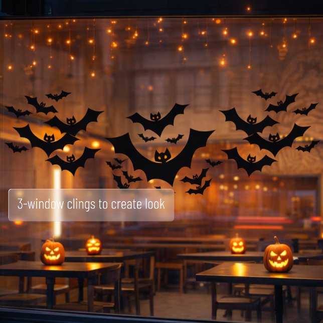 Spooky Halloween Black Bats  (Create spooky look with Halloween bat window clings, shown is 3 cling mockup )