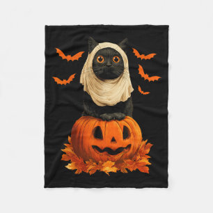 Spooky Halloween Black Cat Ghost Pumkin Bats Fleece Blanket