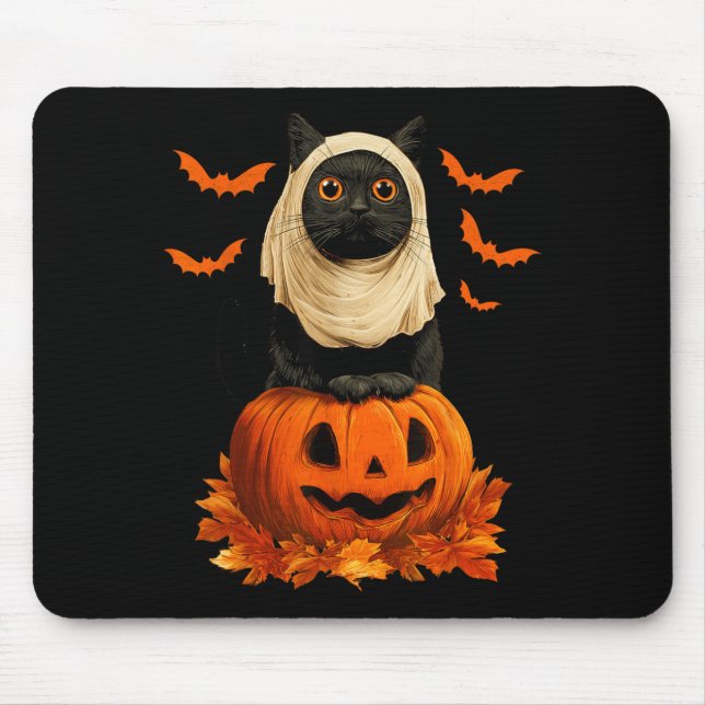 Spooky Halloween Black Cat Ghost Pumkin Bats Mouse Pad (Front)