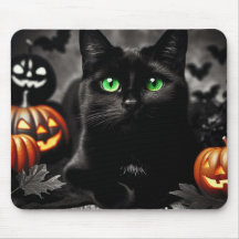 Spooky Halloween Black Cat Mouse Pad