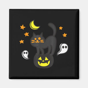Spooky Halloween Black Cat On Pumpkin For Kids Magnet
