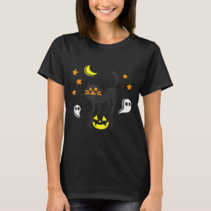 Spooky Halloween Black Cat On Pumpkin For Kids T-Shirt