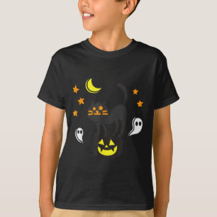 Spooky Halloween Black Cat On Pumpkin For Kids T-Shirt
