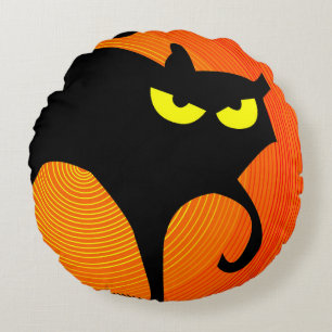 Spooky Halloween Black Cat  Round Cushion