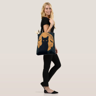Spooky Halloween Black Cat Silhouette Full Moon Tote Bag