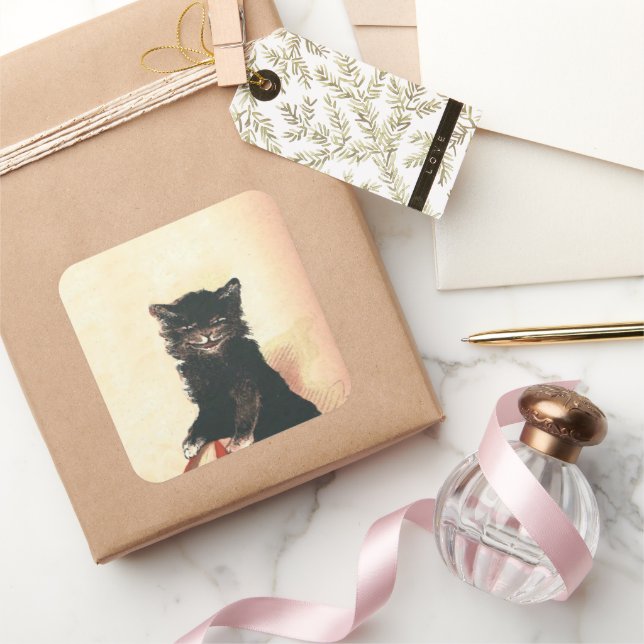 Spooky Halloween Black Cat Square Sticker (Gifting)